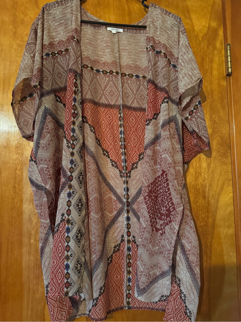 Maurices Printed Boho Kimono Top in Beige, Rust & Navy